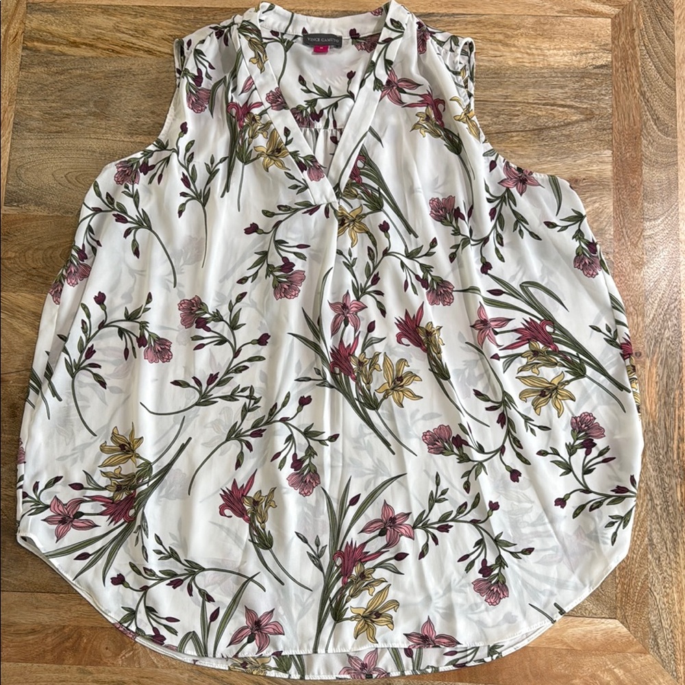 Floral Sleeveless Blouse - White and Pink